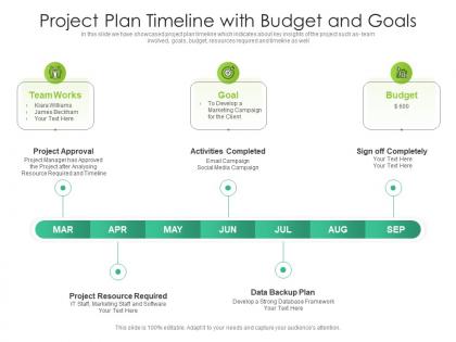 Project plan timeline with budget and goals