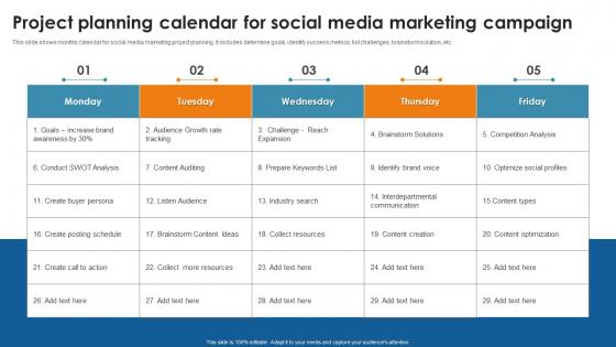 Project Planning Calendar For Social Media Marketing Campaign