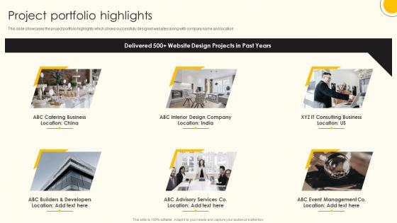 Project Portfolio Highlights Web Design Company Profile Ppt Professional Example Introduction