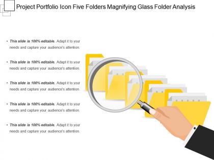 Project portfolio icon five folders magnifying glass folder analysis
