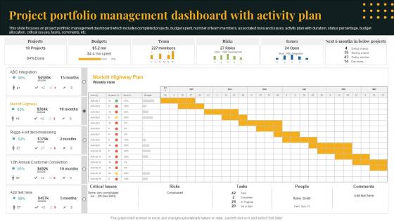 Project Portfolio Management Dashboard With Activity Plan