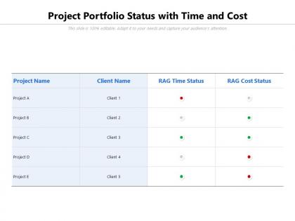 Project portfolio status with time and cost