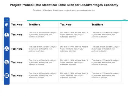 Project probabilistic statistical table slide for disadvantages economy infographic template