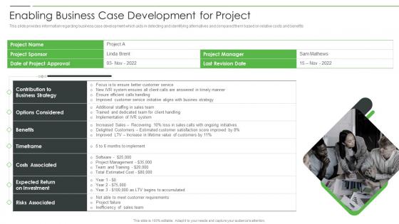 Project Product Management Playbook Enabling Business Case Development For Project