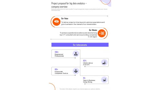 Project Proposal For Big Data Analytics Company Overview One Pager Sample Example Document