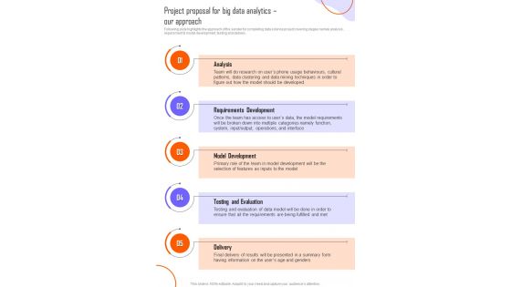 Project Proposal For Big Data Analytics Our Approach One Pager Sample Example Document