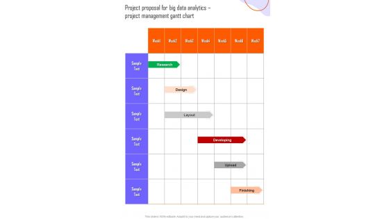 Project Proposal For Big Data Analytics Project Management One Pager Sample Example Document