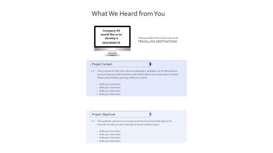 Project Proposal What We Heard From You One Pager Sample Example Document