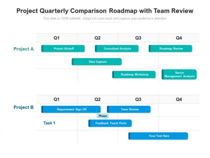 Project quarterly comparison roadmap with team review