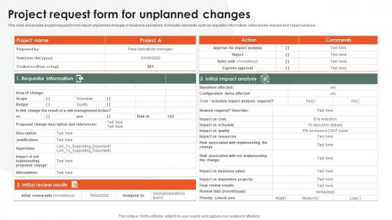 Project Request Form For Unplanned Changes