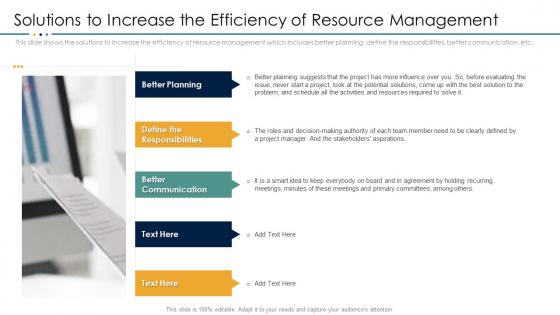 Project resource management plan solutions to increase the efficiency of resource management