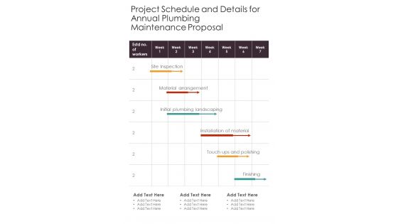 Project Schedule And Details For Annual Plumbing Maintenance Proposal One Pager Sample Example Document