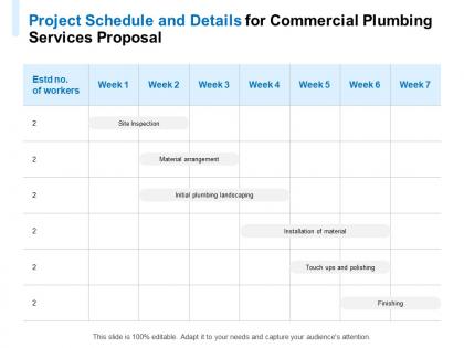 Project schedule and details for commercial plumbing services proposal ppt powerpoint presentation