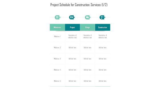 Project Schedule For Construction Services Construction Proposal Template One Pager Sample Example Document