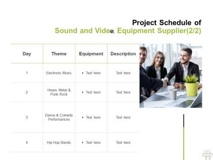 Project schedule of sound and video equipment supplier planning ppt powerpoint presentation infographic