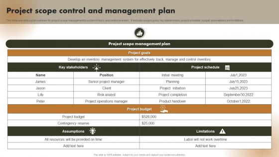 Project Scope Control And Management Plan