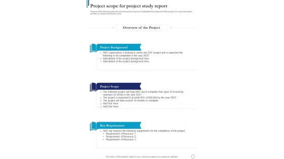 Project Scope For Project Study Report One Pager Sample Example Document
