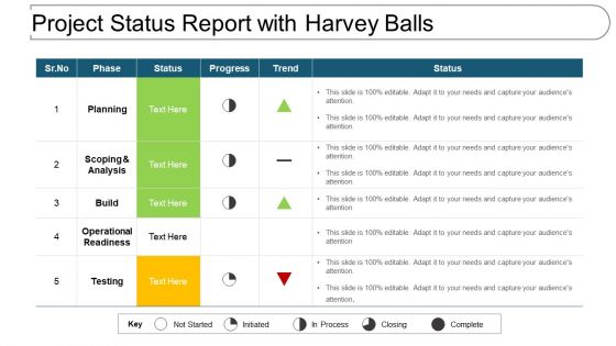 Project status report with harvey balls