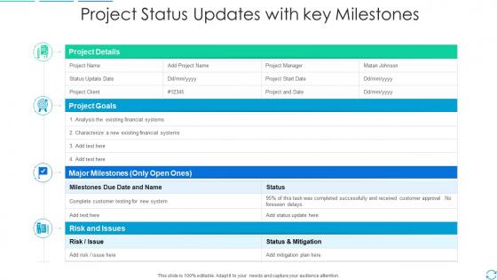 Project status updates with key milestones
