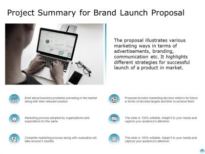 Project summary for brand launch proposal ppt powerpoint presentation ideas design