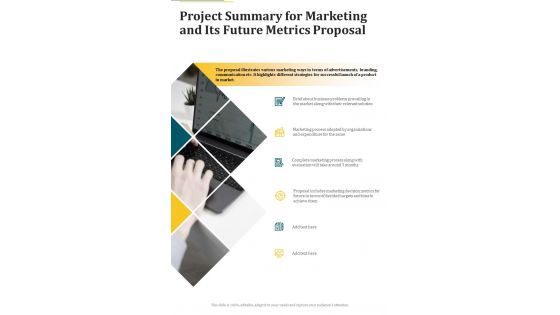Project Summary For Marketing And Its Future Metrics Proposal One Pager Sample Example Document