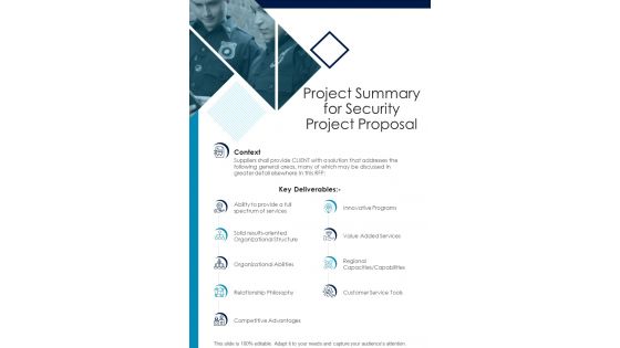 Project Summary For Security Project Proposal One Pager Sample Example Document