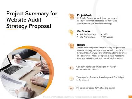 Project summary for website audit strategy proposal ppt powerpoint introduction