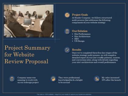 Project summary for website review proposal goals ppt file example