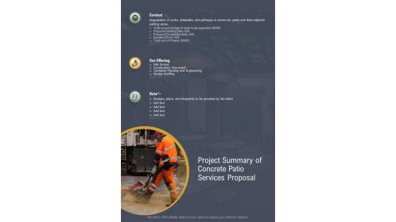 Project Summary Of Concrete Patio Services Proposal One Pager Sample Example Document