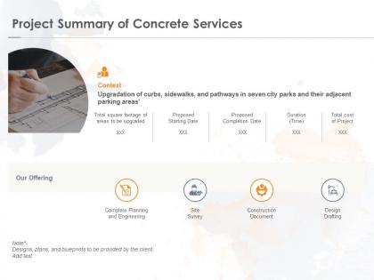 Project summary of concrete services ppt powerpoint presentation slides example file