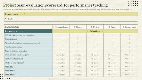 Project Team Evaluation Scorecard For Performance Tracking