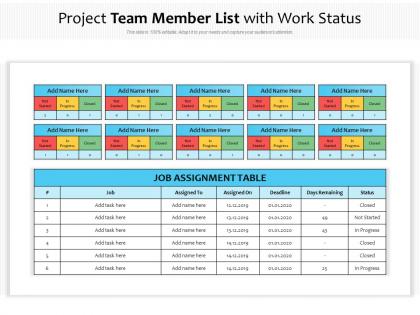 Project team member list with work status
