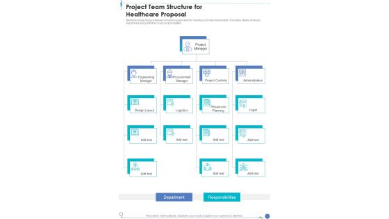 Project Team Structure For Healthcare Proposal One Pager Sample Example Document