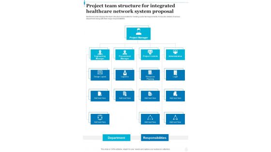 Project Team Structure For Integrated Healthcare Network System One Pager Sample Example Document