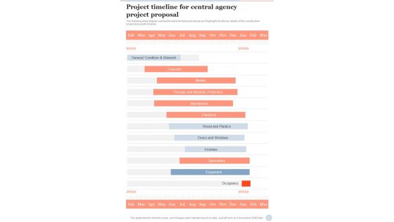 Project Timeline For Central Agency Project Proposal One Pager Sample Example Document