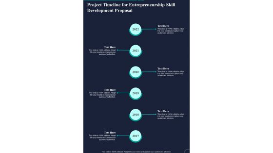 Project Timeline For Entrepreneurship Skill Development Proposal One Pager Sample Example Document