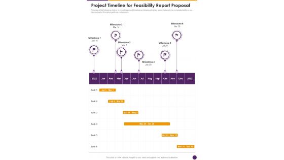 Project Timeline For Feasibility Report Proposal One Pager Sample Example Document