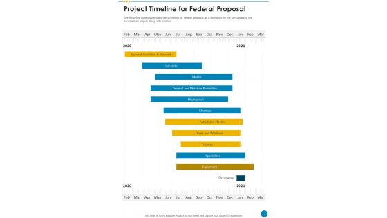 Project Timeline For Federal Proposal One Pager Sample Example Document