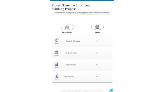 Project Timeline For Project Planning Proposal One Pager Sample Example Document