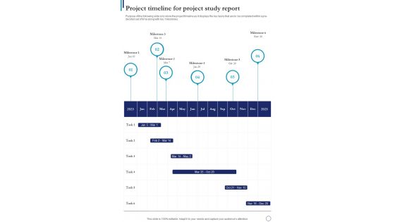 Project Timeline For Project Study Report One Pager Sample Example Document