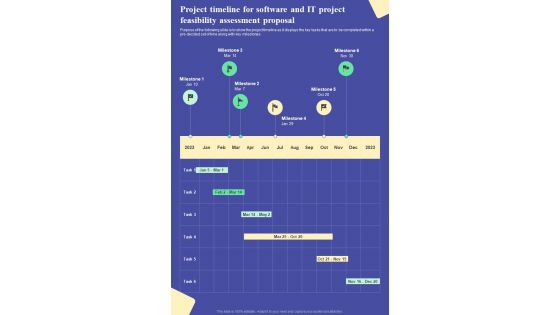 Project Timeline For Software And IT Project Feasibility Proposal One Pager Sample Example Document
