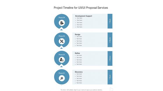 Project Timeline For Ux Ui Proposal Services One Pager Sample Example Document