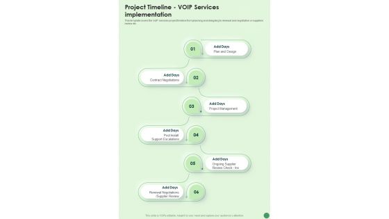 Project Timeline Voip Services Implementation One Pager Sample Example Document