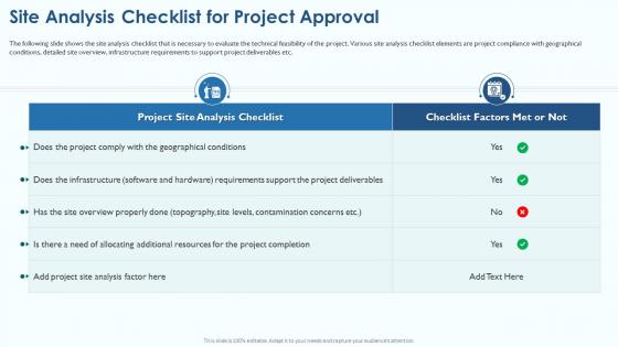 Project Viability Assessment To Evaluate Site Analysis Checklist For Project Approval