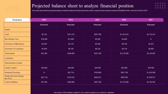 Projected Balance Sheet To Analyze Financial Position Ornaments Photography Business BP SS
