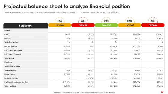 Projected Balance Sheet To Analyze Financial Position Pizza Pie Business Plan BP SS