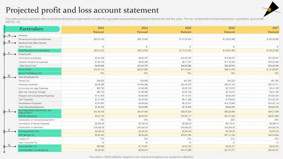 Projected Profit And Loss Account Statement Agriculture Products Business Plan BP SS