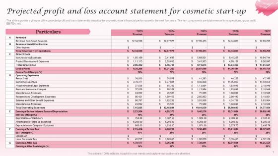 Projected Profit And Loss Account Statement Cosmetic Industry Business Plan BP SS