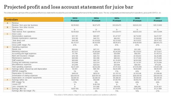 Projected Profit And Loss Account Statement Nutritional Beverages Business Plan BP SS