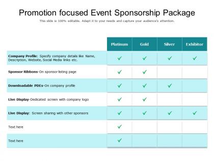 Promotion focused event sponsorship package